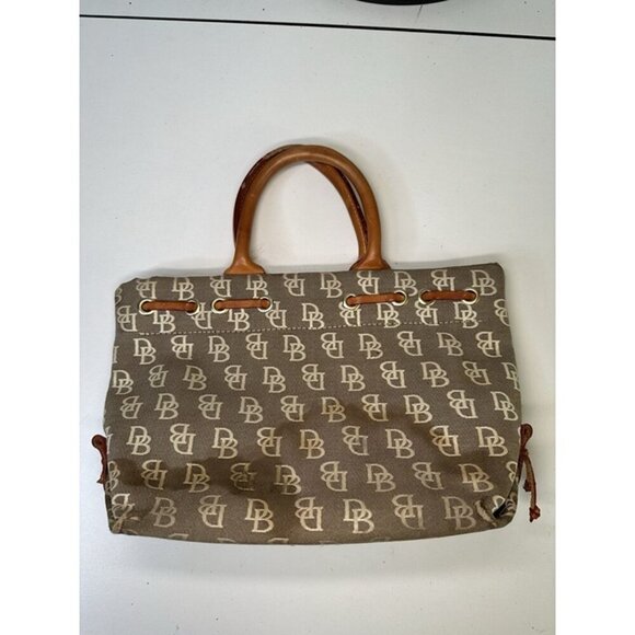 Dooney Bourke Designer Handbag Beige And Brown Canvas Bag With Tassels - Picture 6 of 12